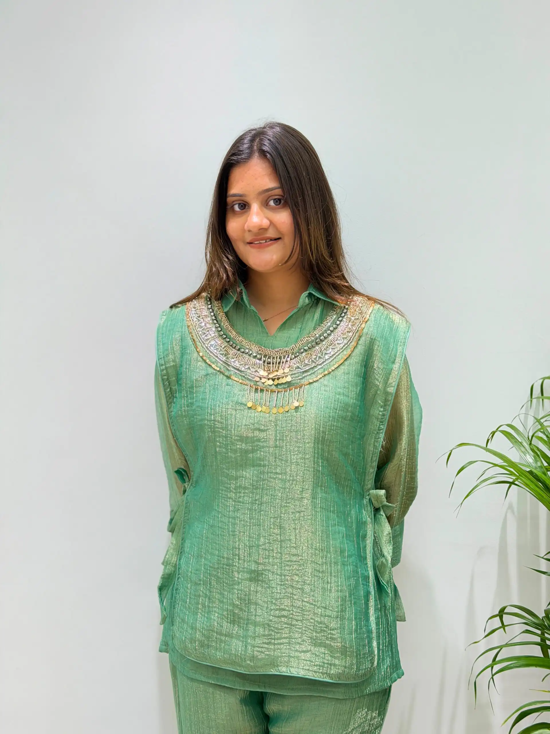 BE 485 Pista Colour | Brown Salsa Silk Kurti with Hand Work. Get it for ₹2249. Delivery 4-6 Working Days. Online Shop now. | Bollywood Kurti, Creative Kurtis, Designer Kurti, Kurti, Party Wear Kurti, Selfie Kurti