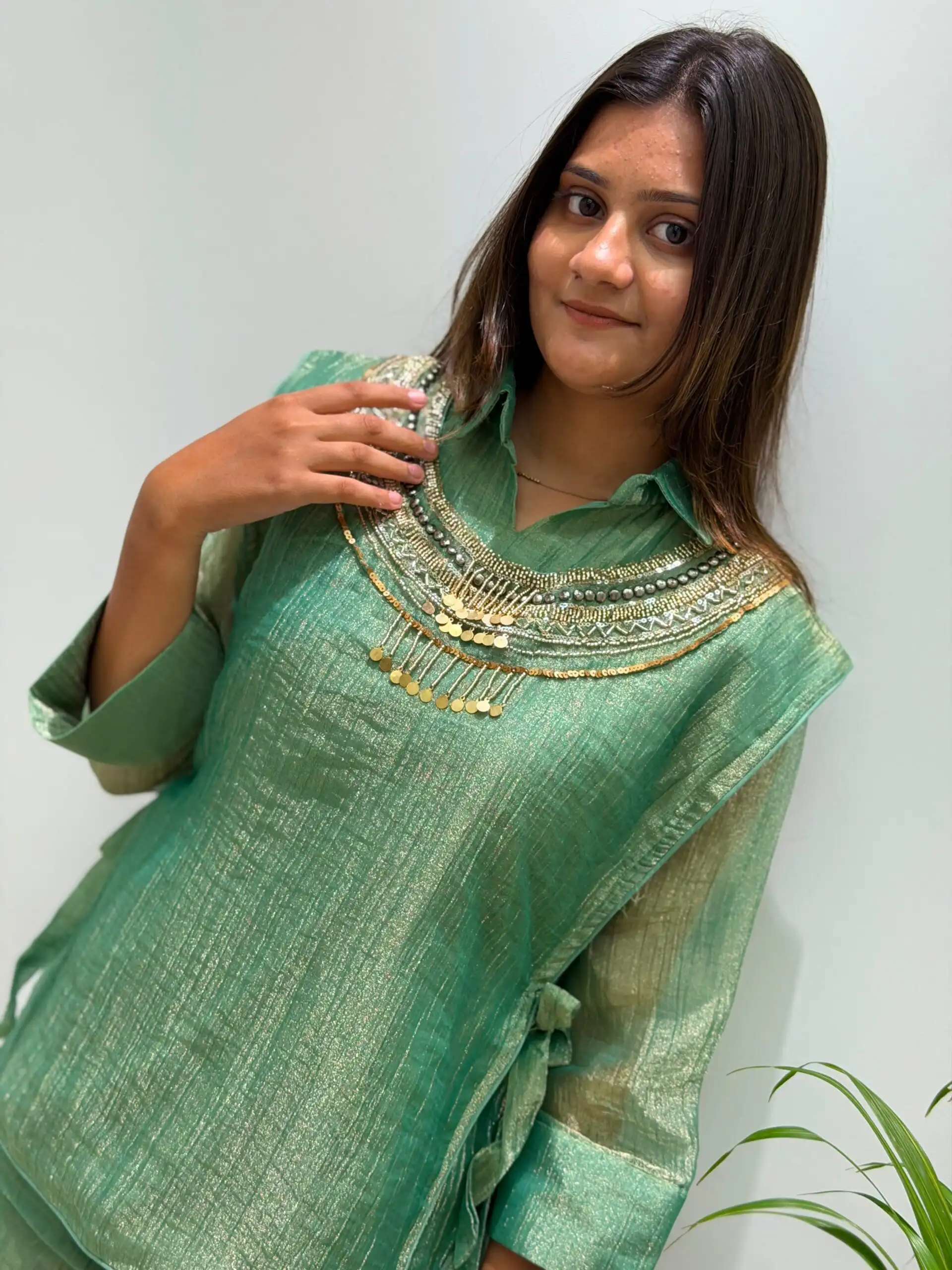 BE 485 Pista Colour | Brown Salsa Silk Kurti with Hand Work. Get it for ₹2249. Delivery 4-6 Working Days. Online Shop now. | Bollywood Kurti, Creative Kurtis, Designer Kurti, Kurti, Party Wear Kurti, Selfie Kurti