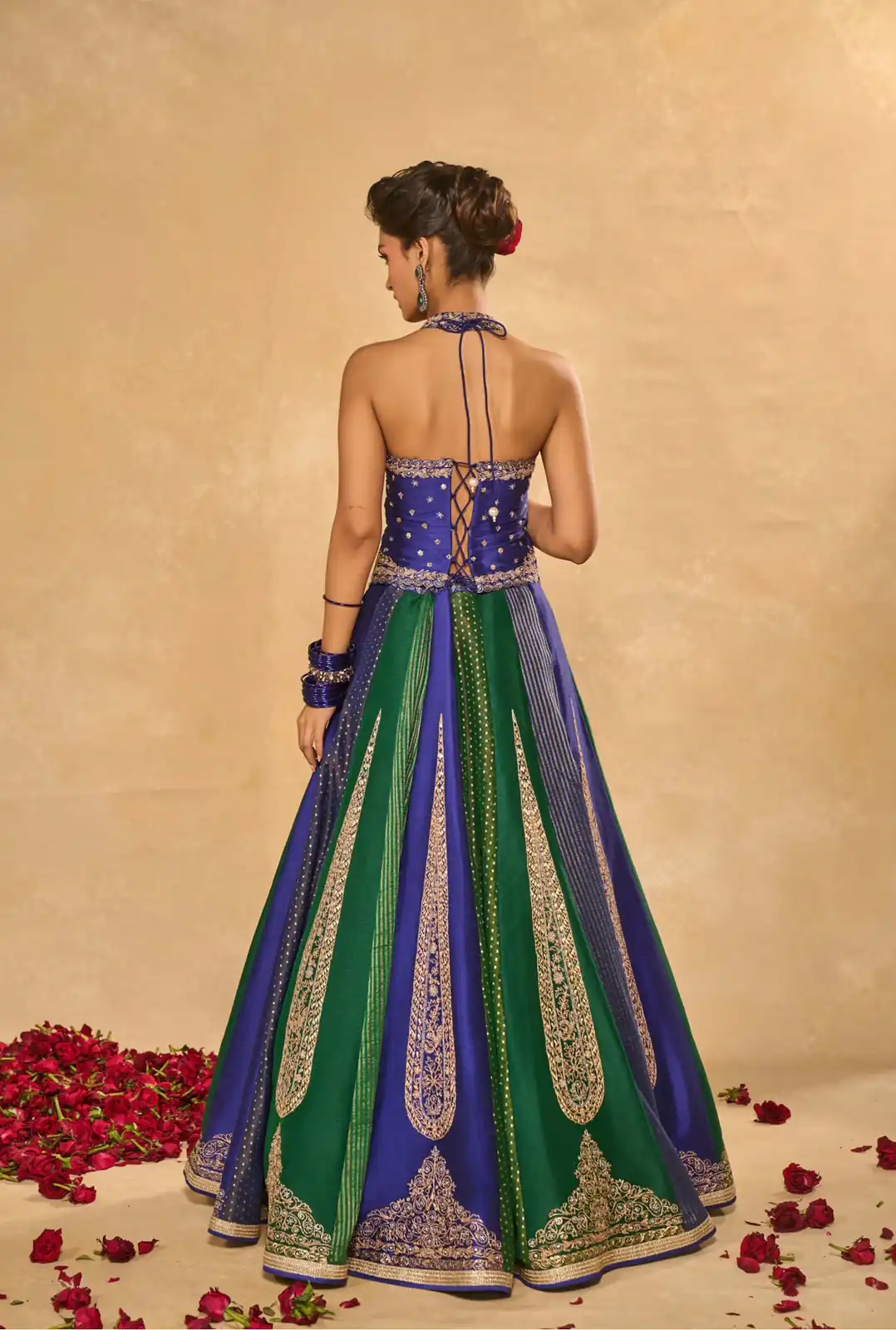Aglow Blue Chinon Silk Multi Thread Work Lehenga Choli - Image 7