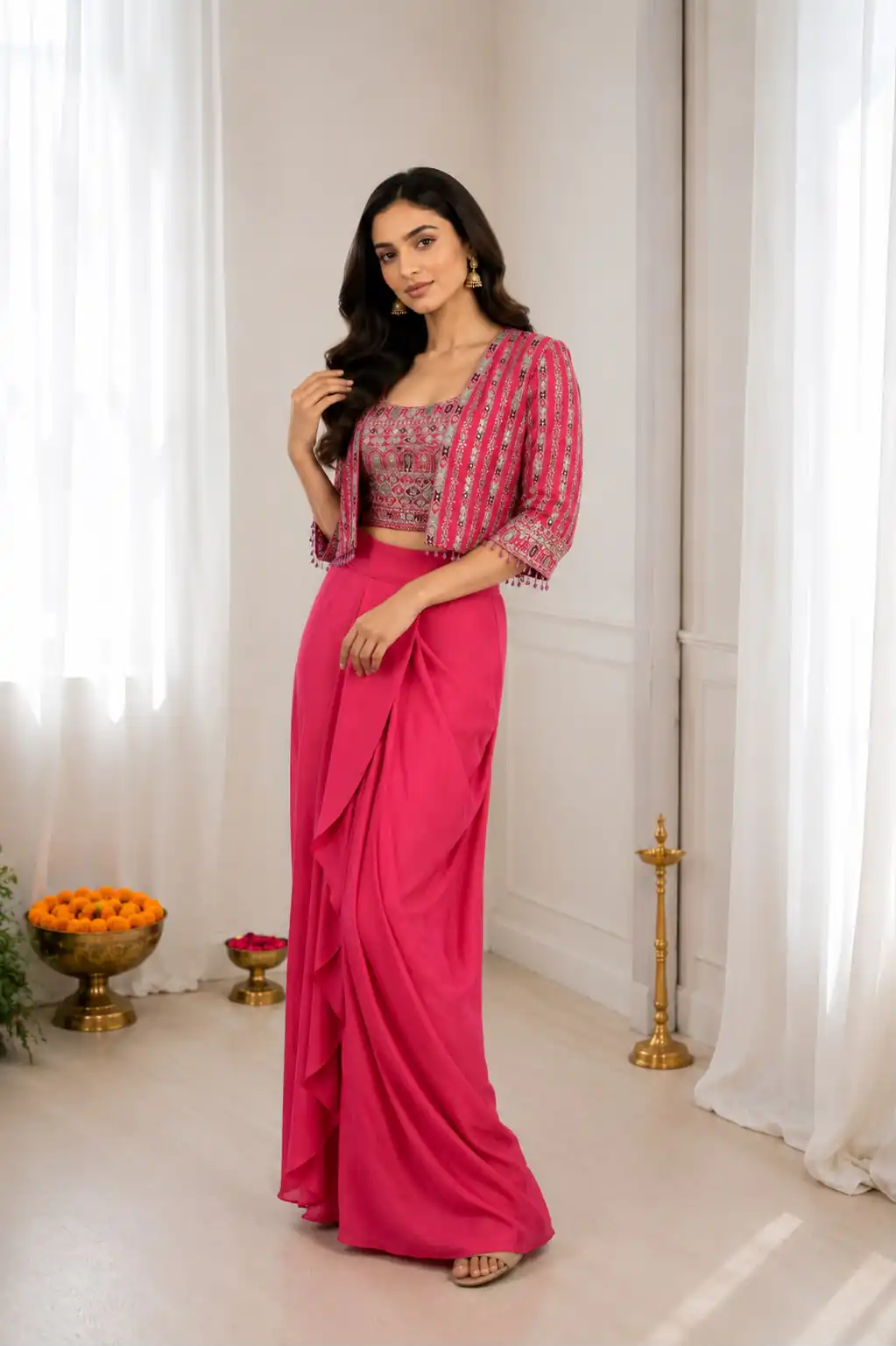 Aglow Pink Chinon Silk Sequence Work Lehenga Choli - Image 3