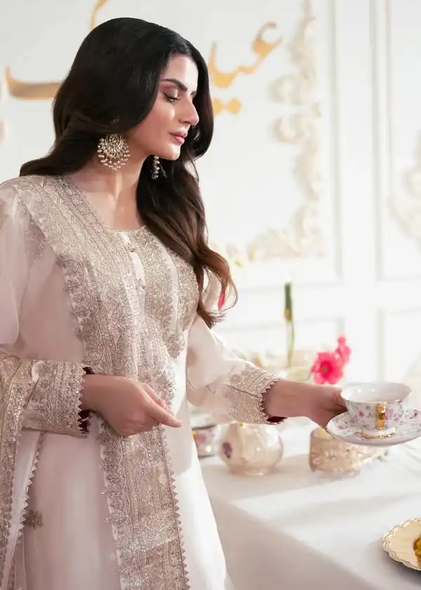 Aglow White French Crep Silk Mirror Work Salwar Suit - Image 7