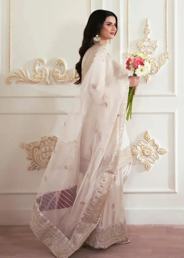 Aglow White French Crep Silk Mirror Work Salwar Suit - Image 6