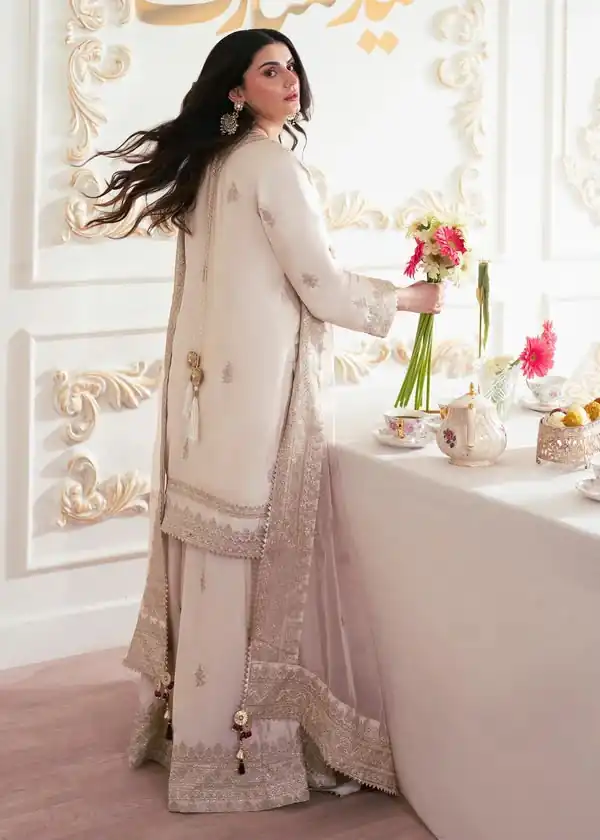 Aglow White French Crep Silk Mirror Work Salwar Suit - Image 5
