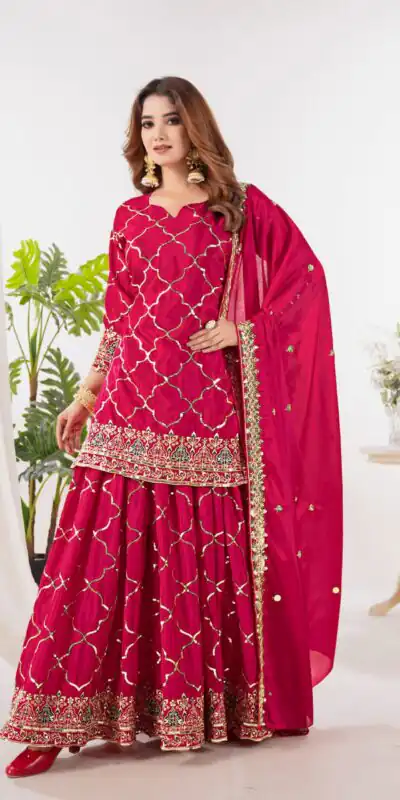 Alternative view of Angelic Pink Chinon Silk Sequence Work Salwar Suit