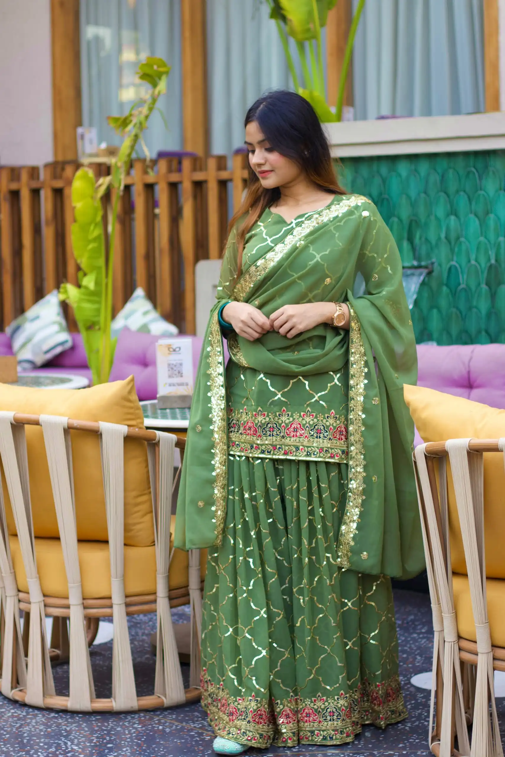 Angelic Pista Chinon Silk Sequence Work Salwar Suit - Image 3