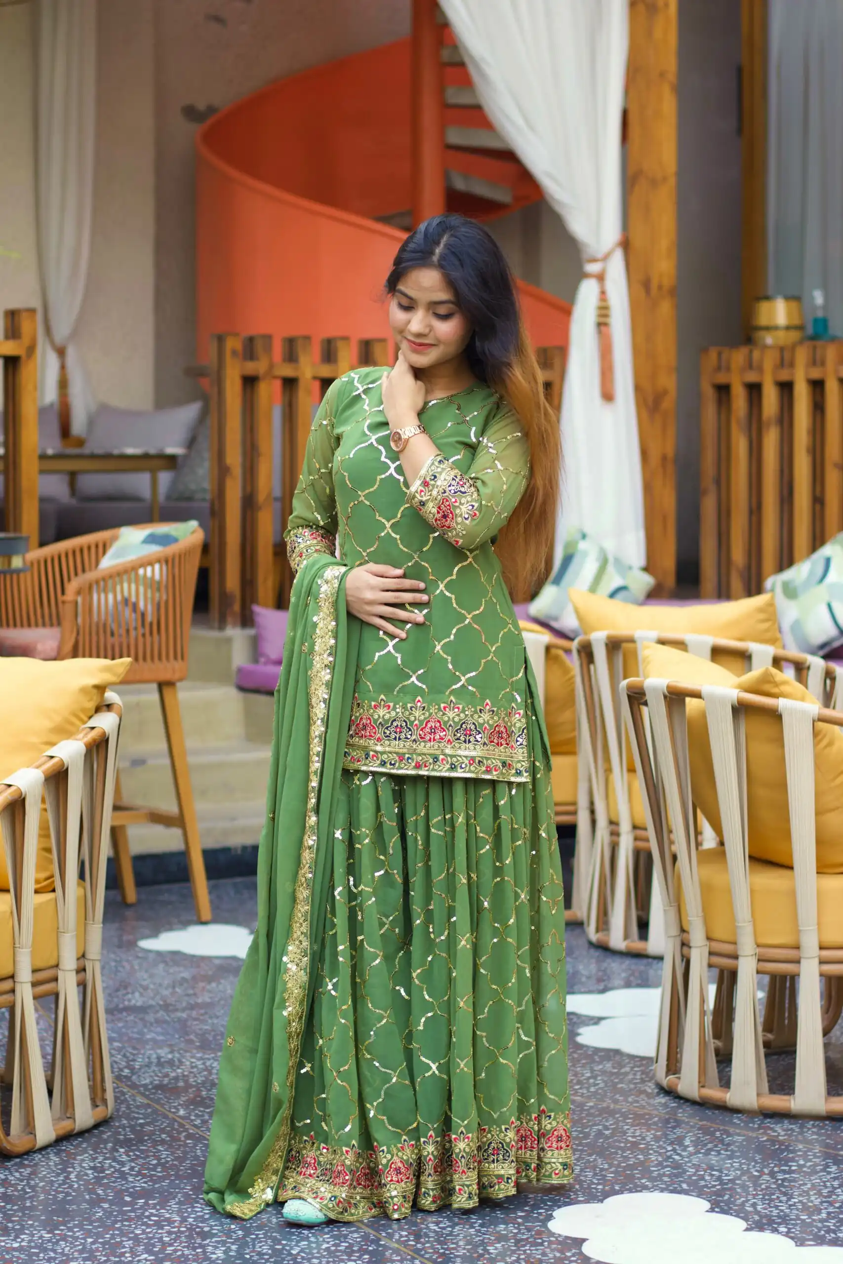 Angelic Pista Chinon Silk Sequence Work Salwar Suit - Image 4