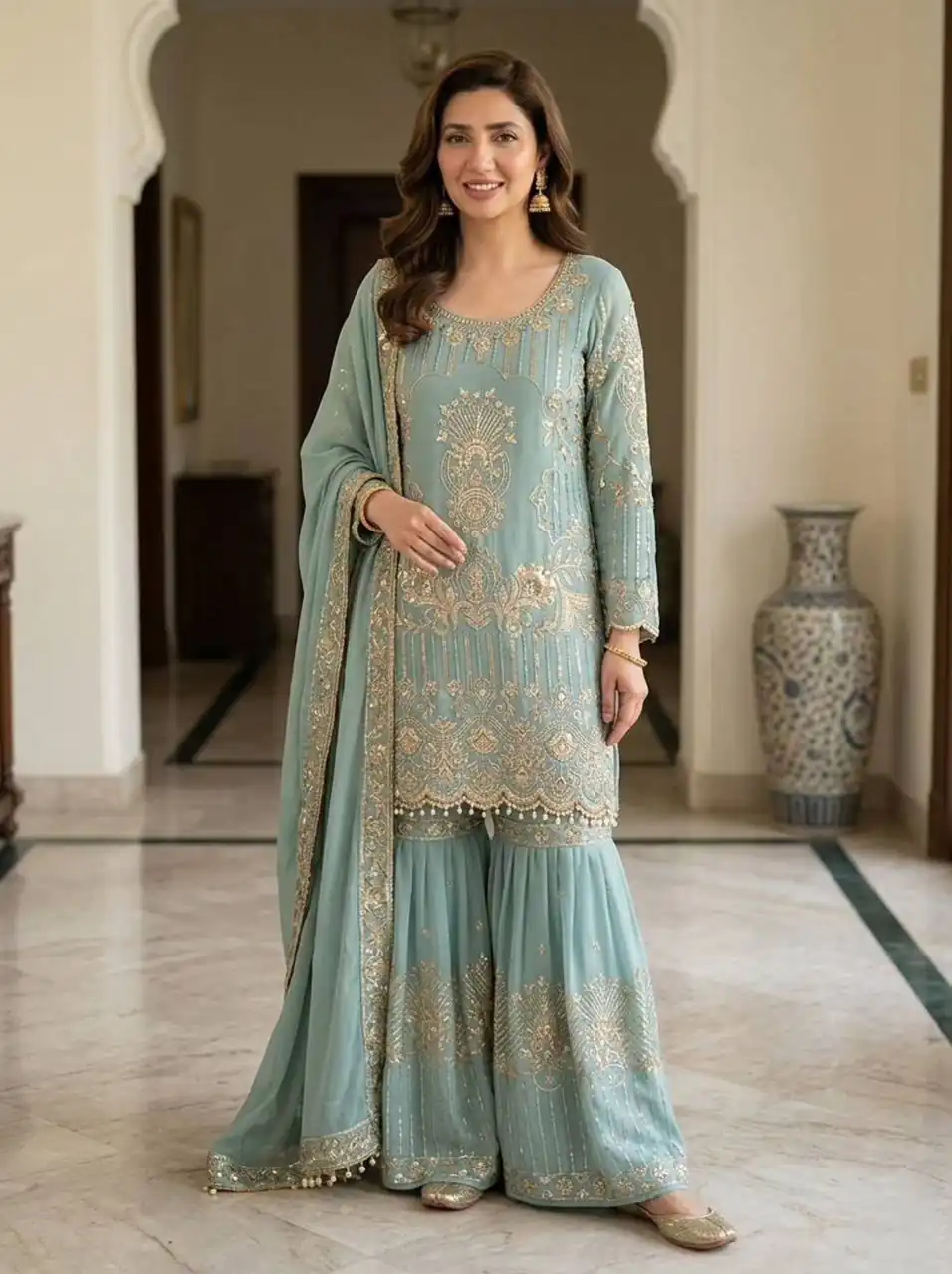 Angelic Sea Green Georgette Sequence Work Salwar Suit