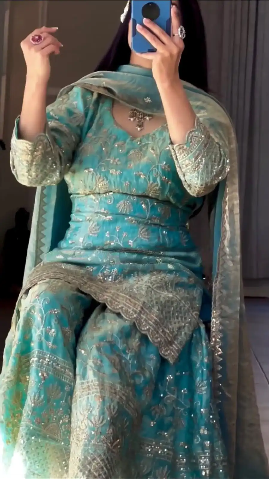 Cool Blue Fandy Crush Silk Sequins Work Salwar Suit - Image 2