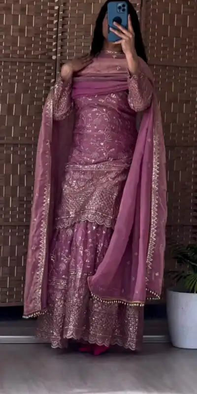 Cool Lavender Fandy Crush Silk Sequins Work Salwar Suit