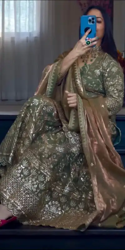 Alternative view of Cool Mehendi Fandy Crush Silk Sequins Work Salwar Suit