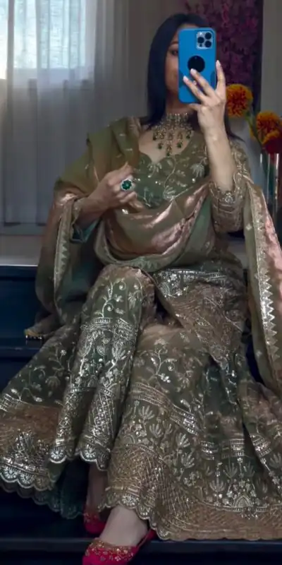 Cool Mehendi Fandy Crush Silk Sequins Work Salwar Suit
