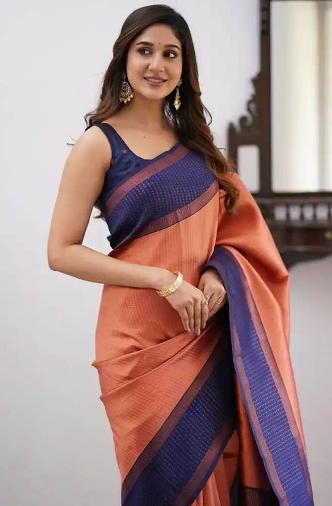 Cool Purple Soft Lichi Silk Lace Work Saree - Image 3