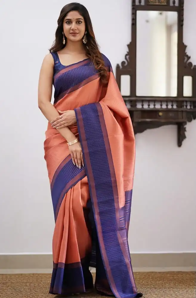 Cool Purple Soft Lichi Silk Lace Work Saree - Image 2
