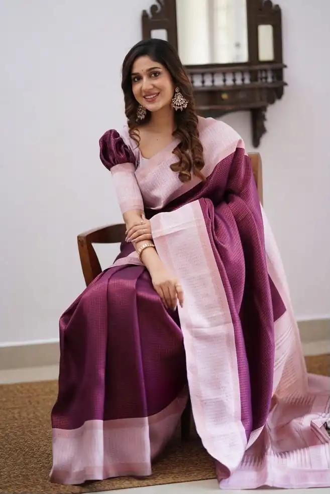 Cool Wine Soft Lichi Silk Lace Work Saree