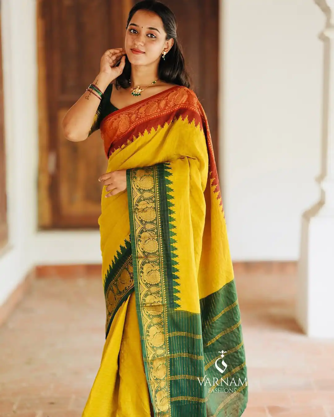 Cool Yellow Soft Lichi Silk Lace Work Saree - Image 6