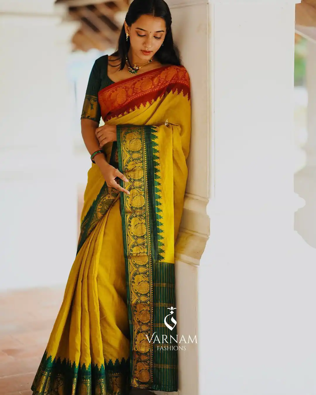 Cool Yellow Soft Lichi Silk Lace Work Saree - Image 3