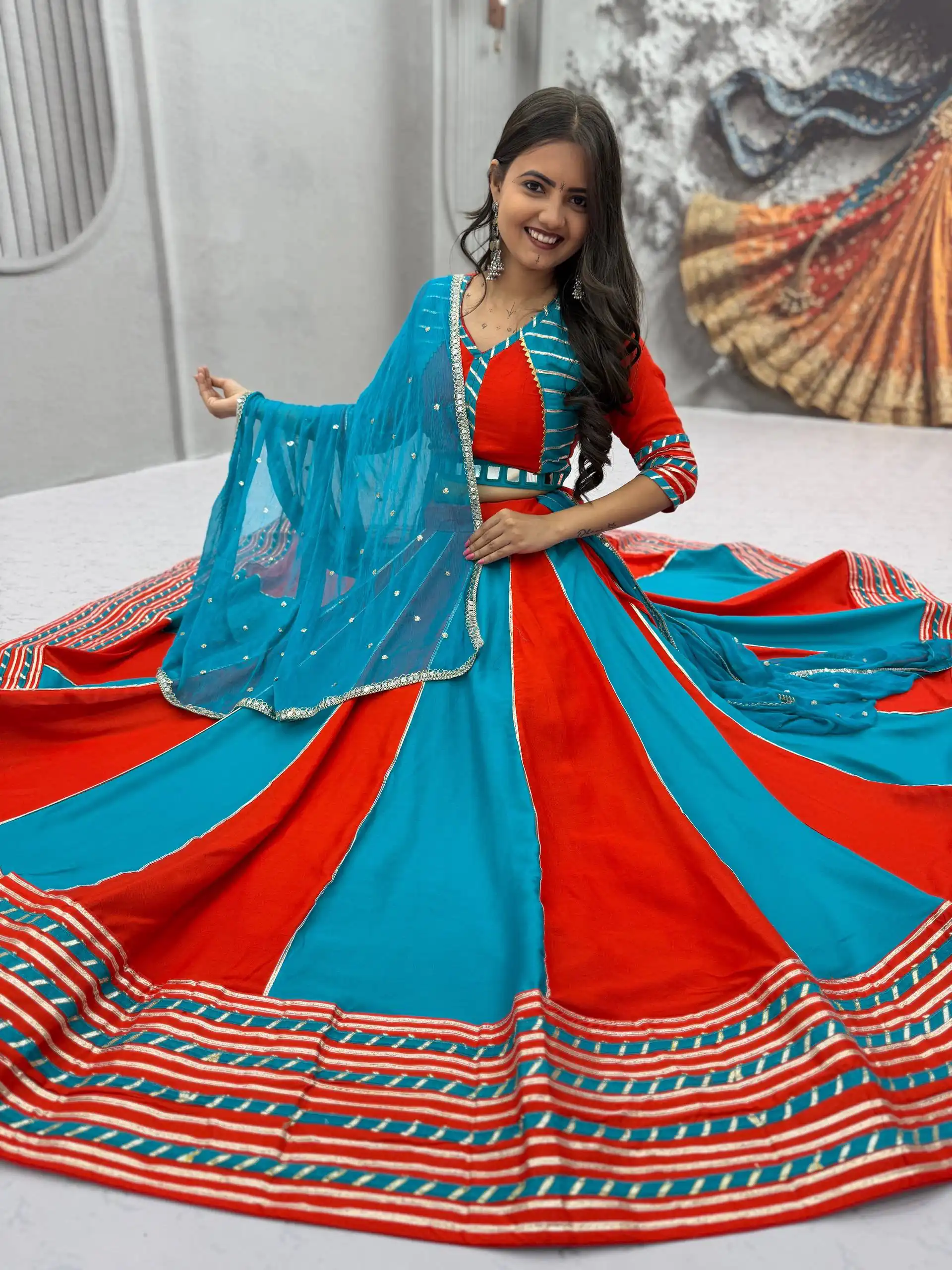 Fancy Blue Pure Cotton Hand Work Lehenga Choli - Image 4