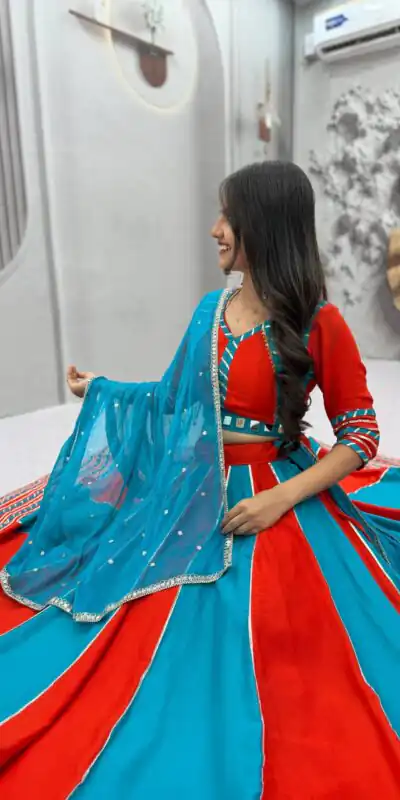 Alternative view of Fancy Blue Pure Cotton Hand Work Lehenga Choli