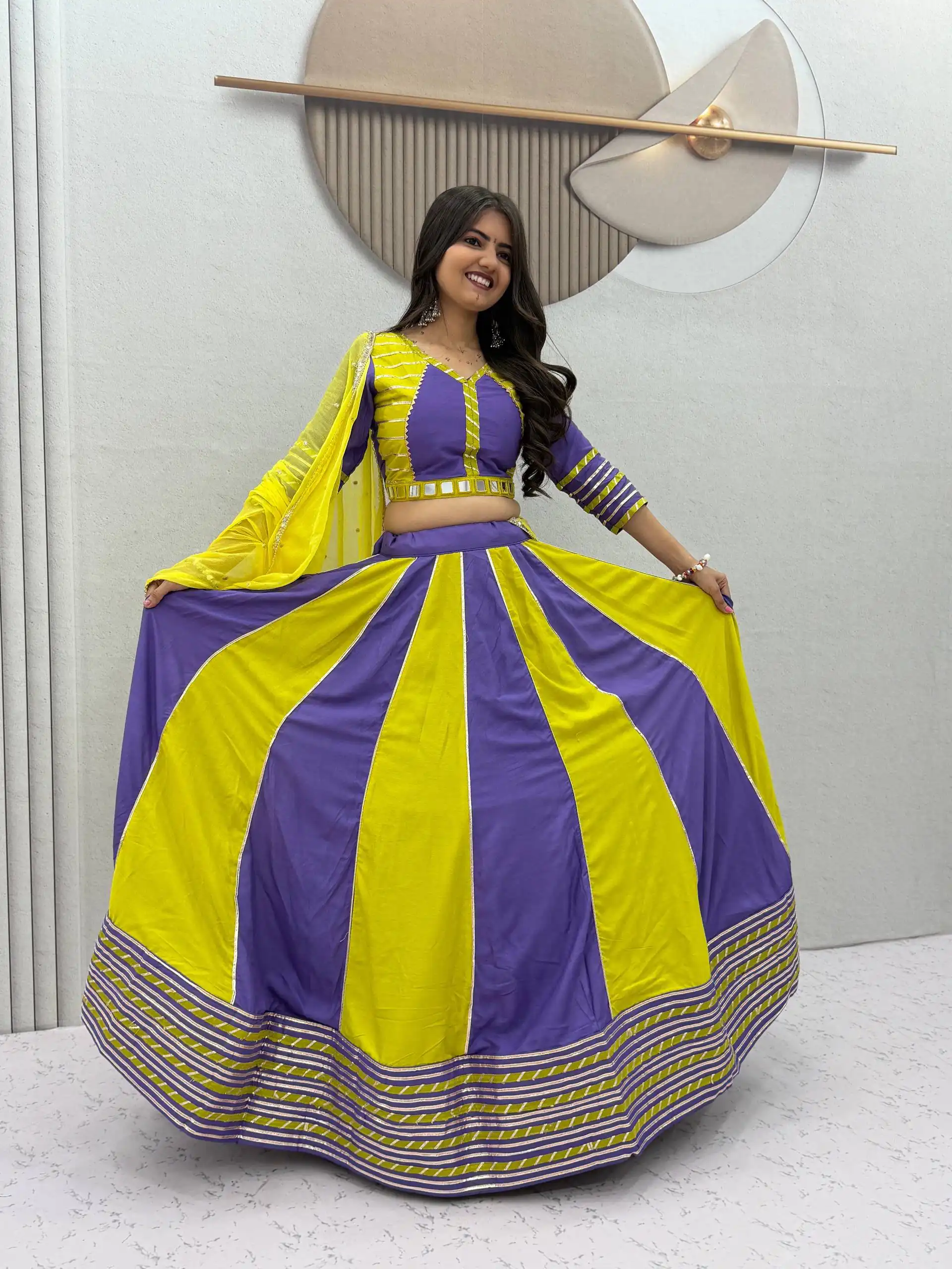 Fancy Lavender Pure Cotton Hand Work Lehenga Choli - Image 2