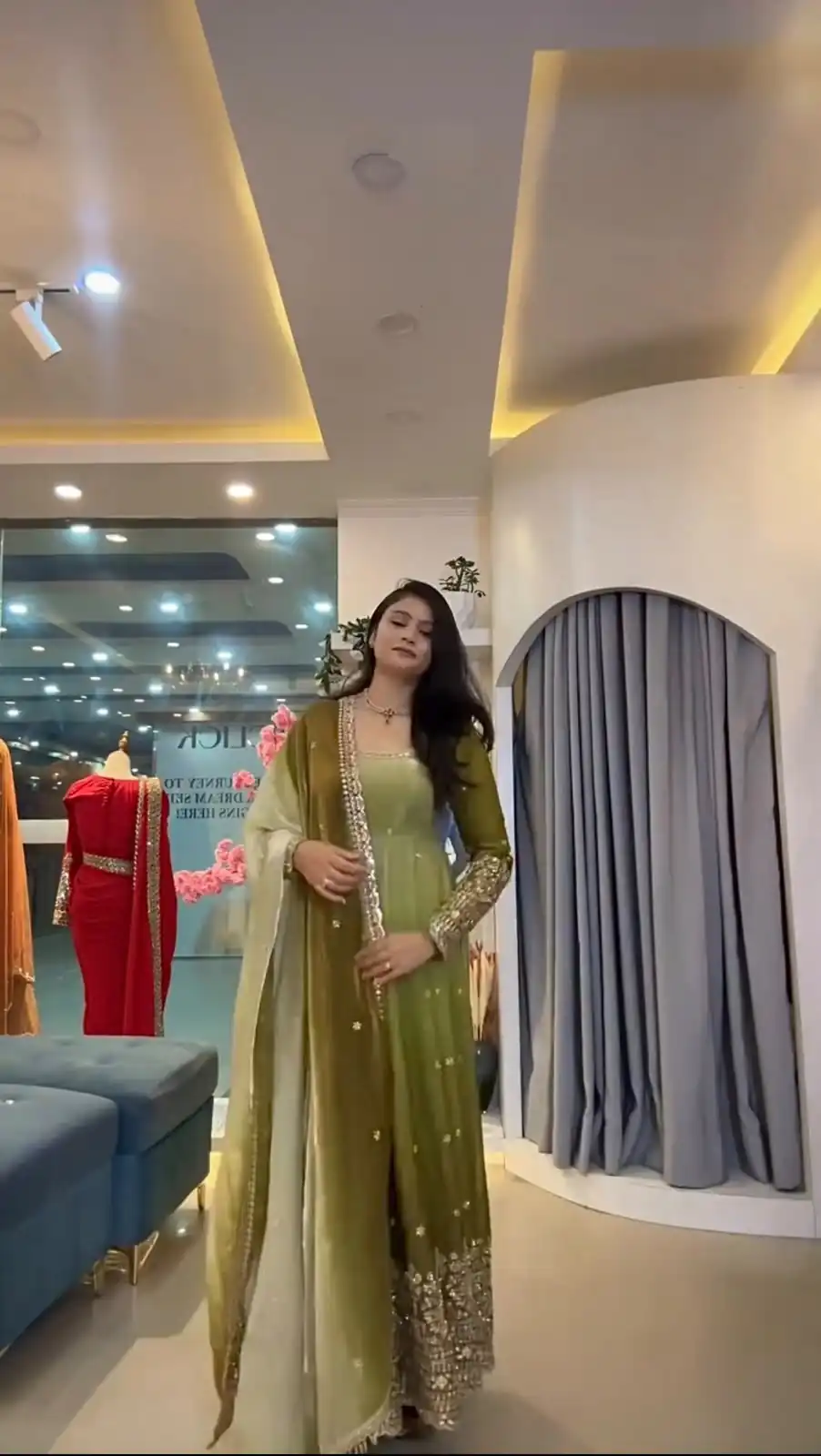 Fancy Mehendi Faux Georgette Embroider Work Gown - Image 4