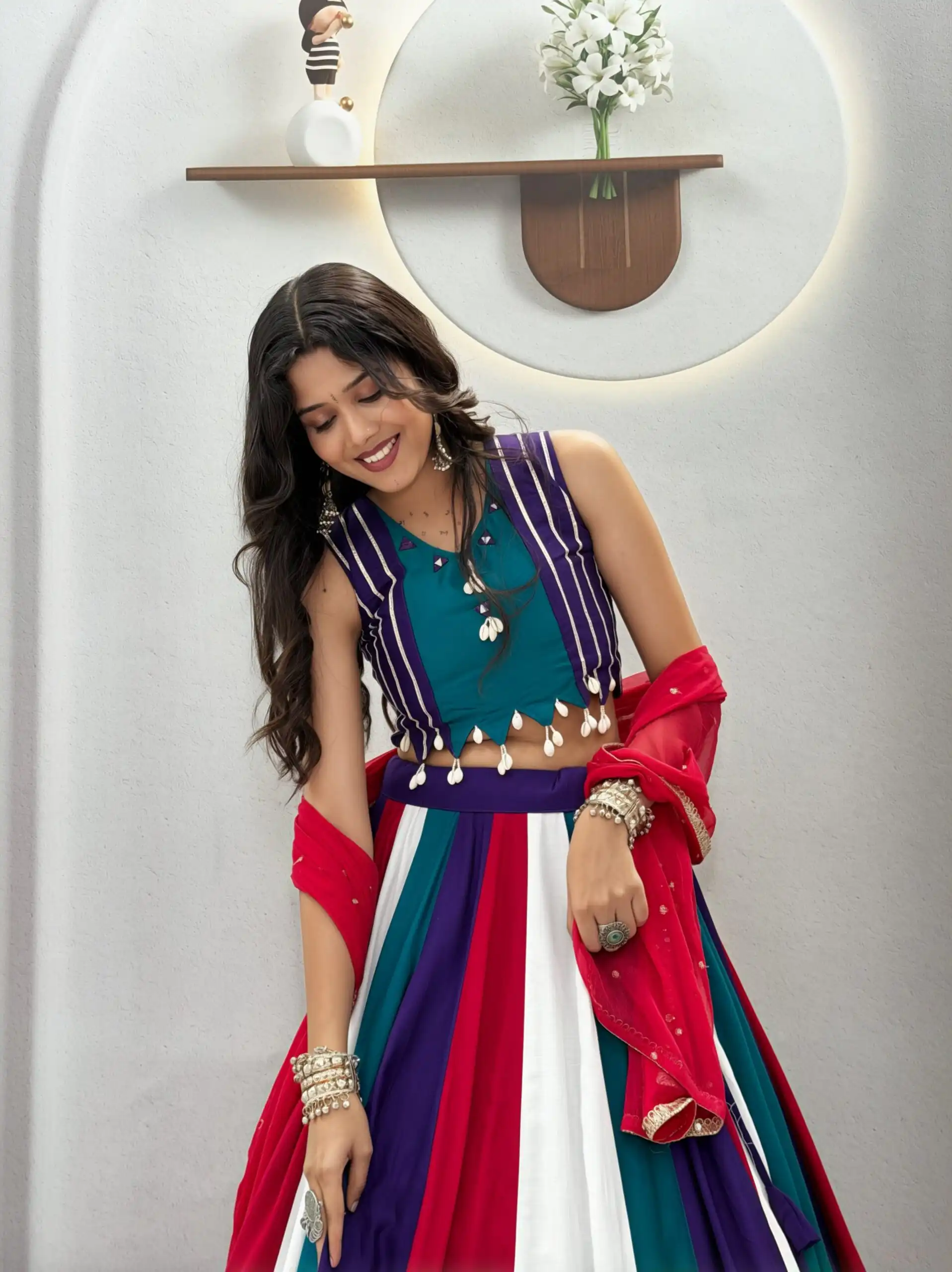 Fancy Multi Pure Cotton Thread Work Lehenga Choli - Image 2