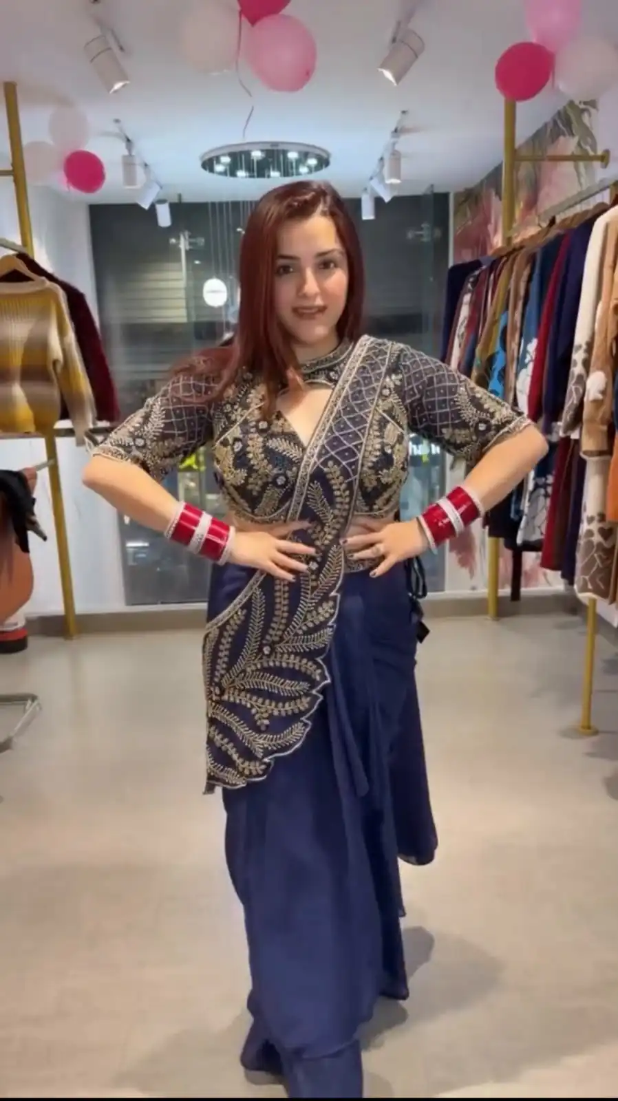 Fancy Navy Blue Rangoli Silk Embroidered Work Saree - Image 2