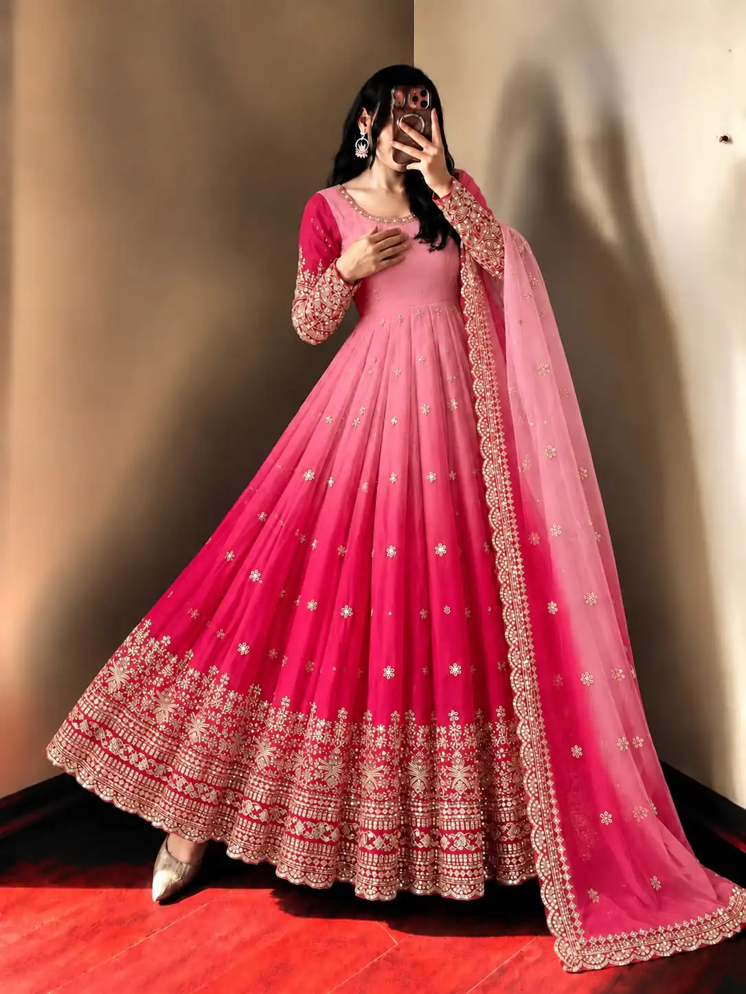 Fancy Pink Faux Georgette Embroider Work Gown - Image 7