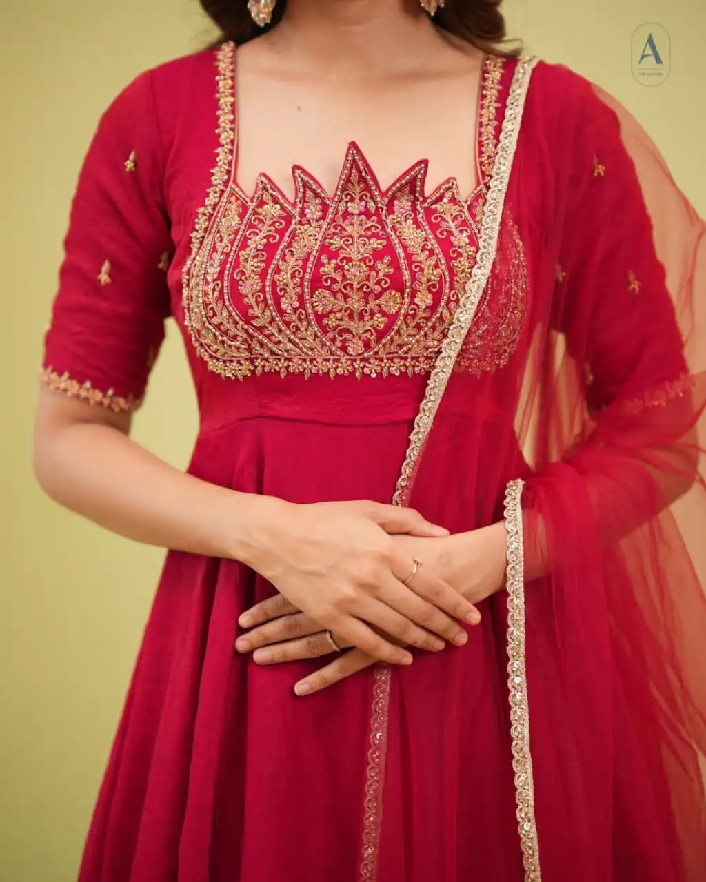 Fancy Red Fendy Crush Beads Work Gown - Image 2