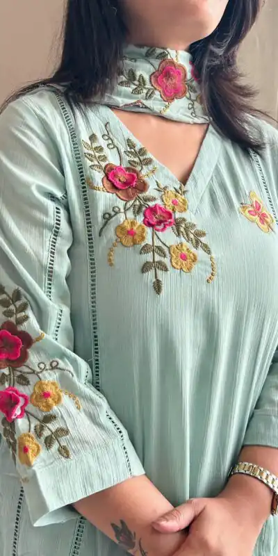 Alternative view of Fancy Sea Green Air Tex Chinon Embroidery Work Salwar Suit