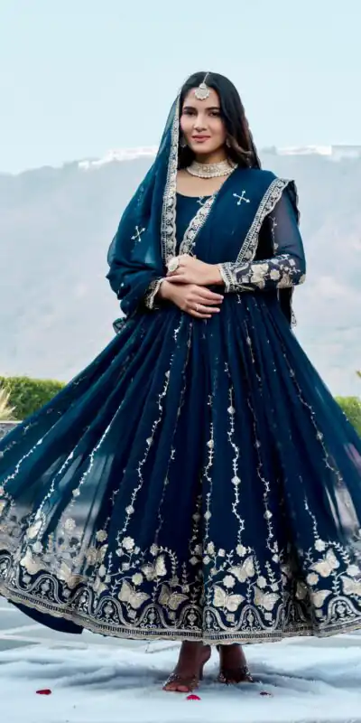 Alternative view of Fancy Teal Faux Georgette Embroider Work Gown