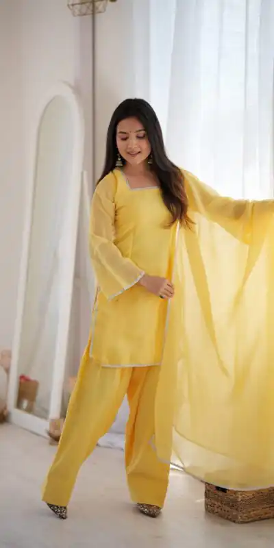 Fancy Yellow Crunchy Silk Siroski Work Salwar Suit