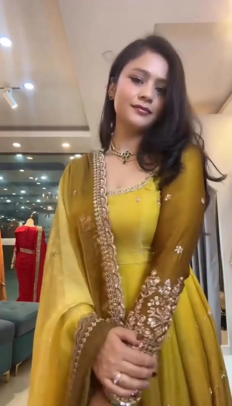 Fancy Yellow Faux Georgette Embroider Work Gown