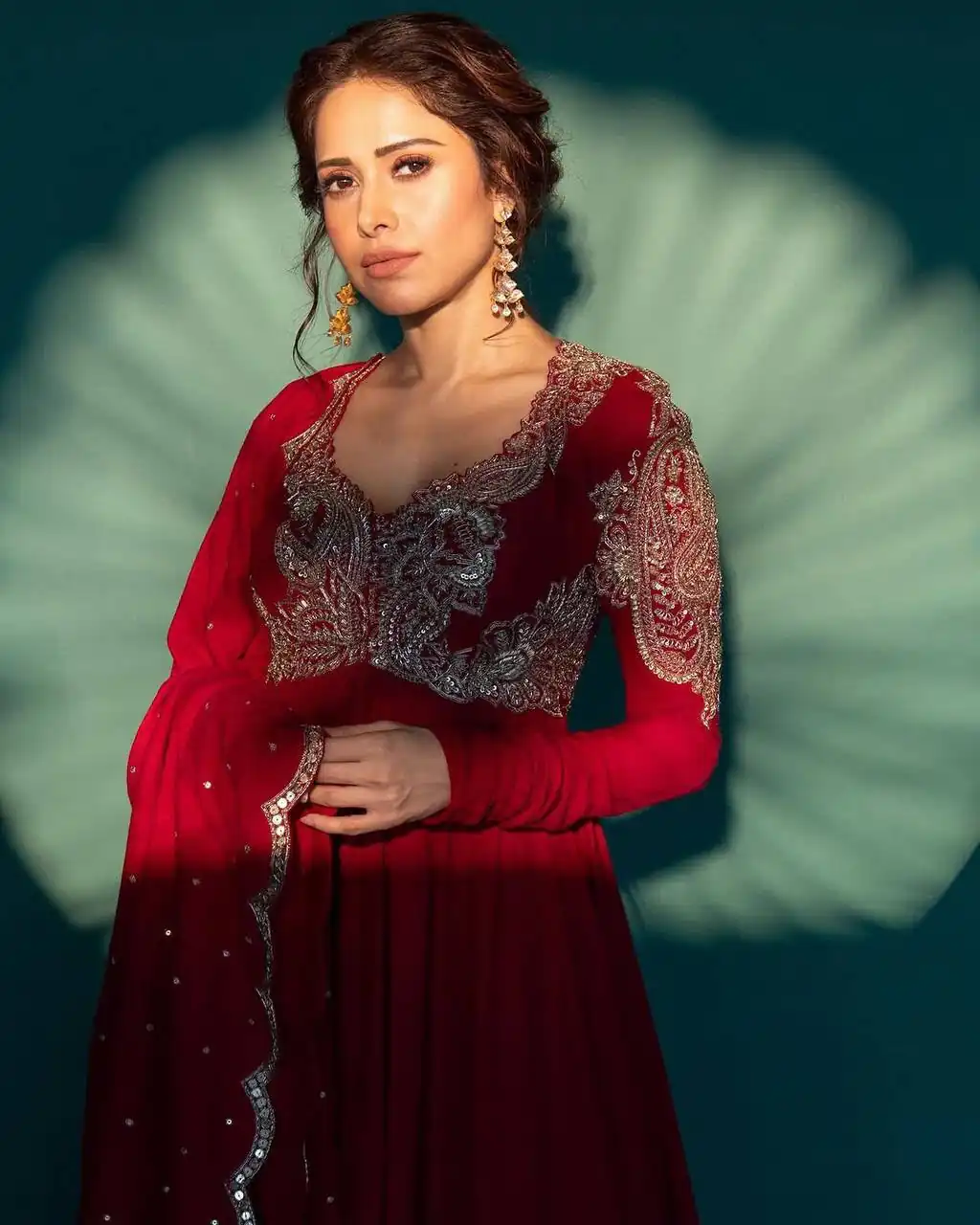 Fantastic Red Chinon Embroidery Lace Work Gown - Image 2