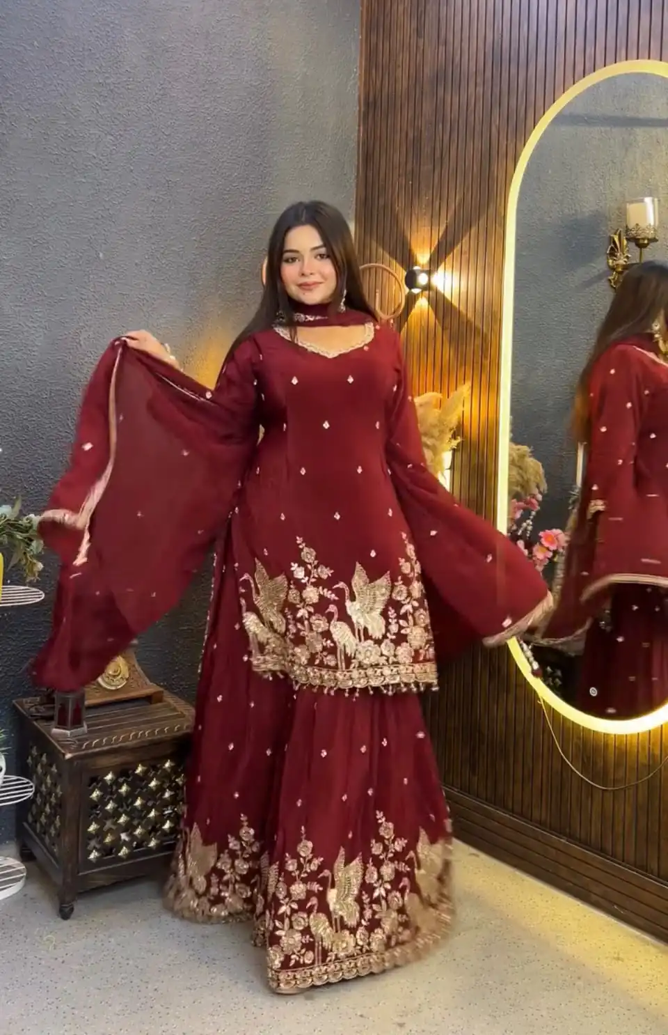 Glowing Maroon Chinon Embroidery Work Salwar Suit - Image 5