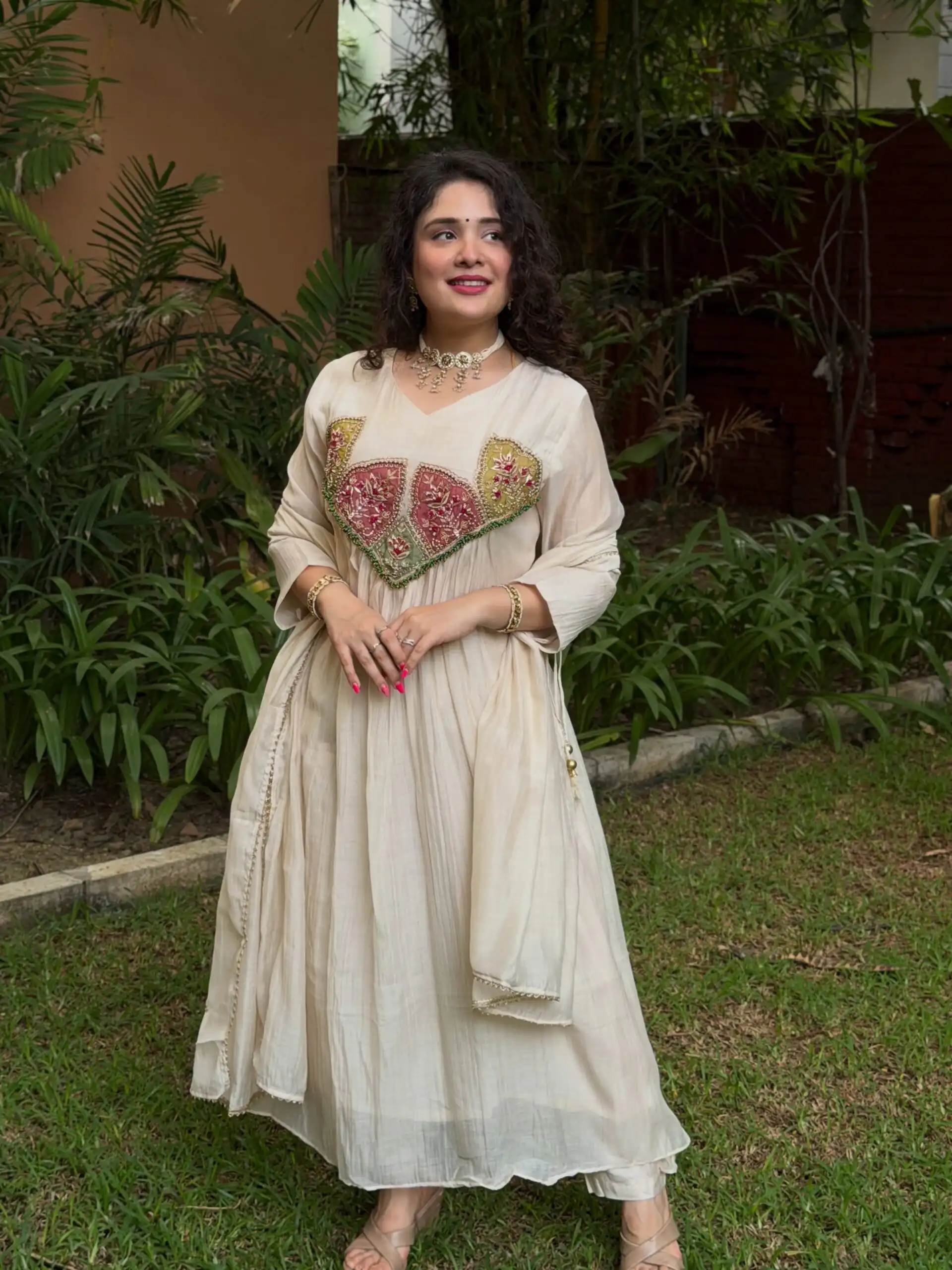 Glowing White Mal Chanderi Sequins Work Salwar Suit