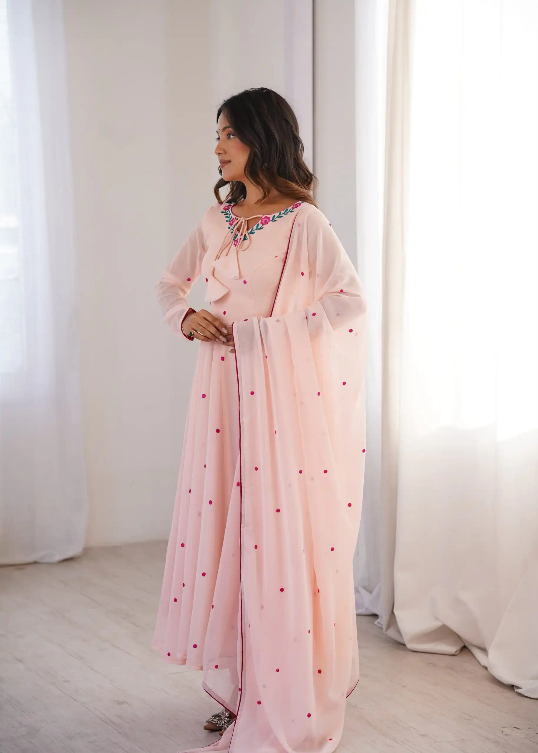 Gorgeous Pink Faux Georgette Embroidery Work Anarkali Suit - Image 9