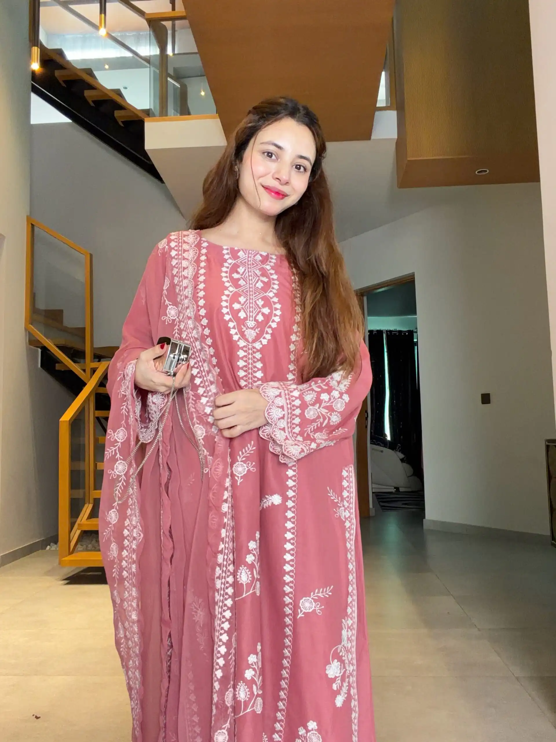 Graceful Peach Mul Chanderi Embroidery Work Salwar Suit - Image 8