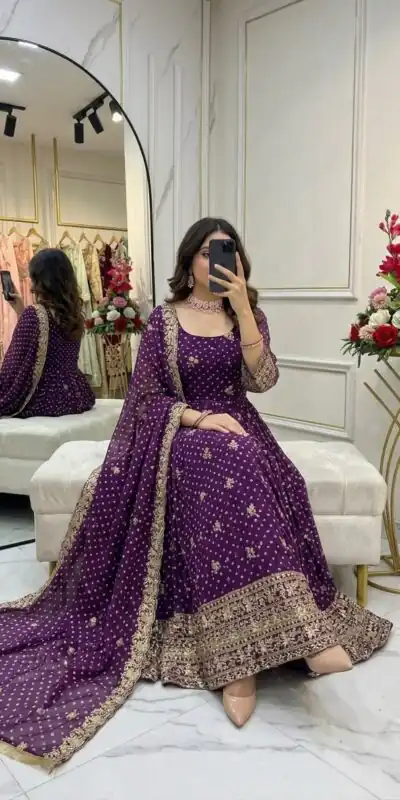 Alternative view of Great Wine Bandhani Print With Embroidery Work Gown