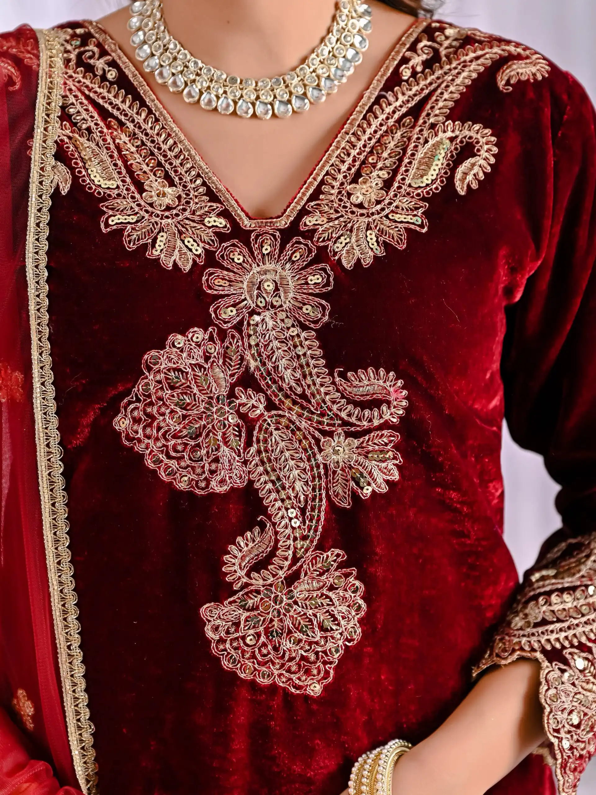 Lovely Maroon Viscose Velvet Embroider Work Salwar Suit - Image 7
