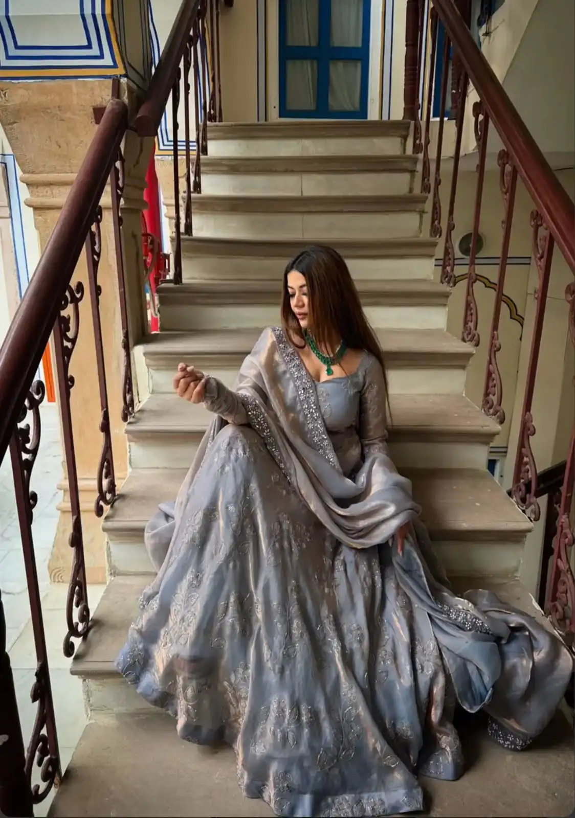 Nice Grey Fendy Silk Bits Hand Work Salwar Suit - Image 4