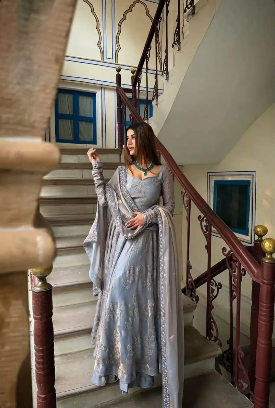 Nice Grey Fendy Silk Bits Hand Work Salwar Suit