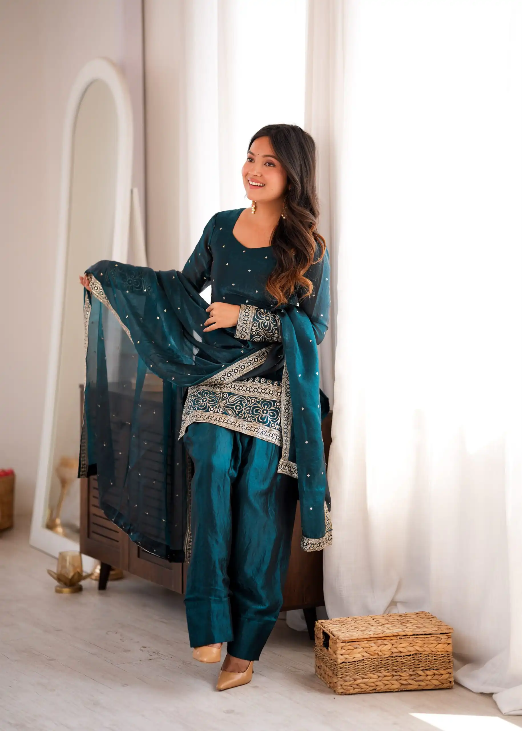 Nice Rama Fendy Silk Embroidery Sequins Work Salwar Suit - Image 7