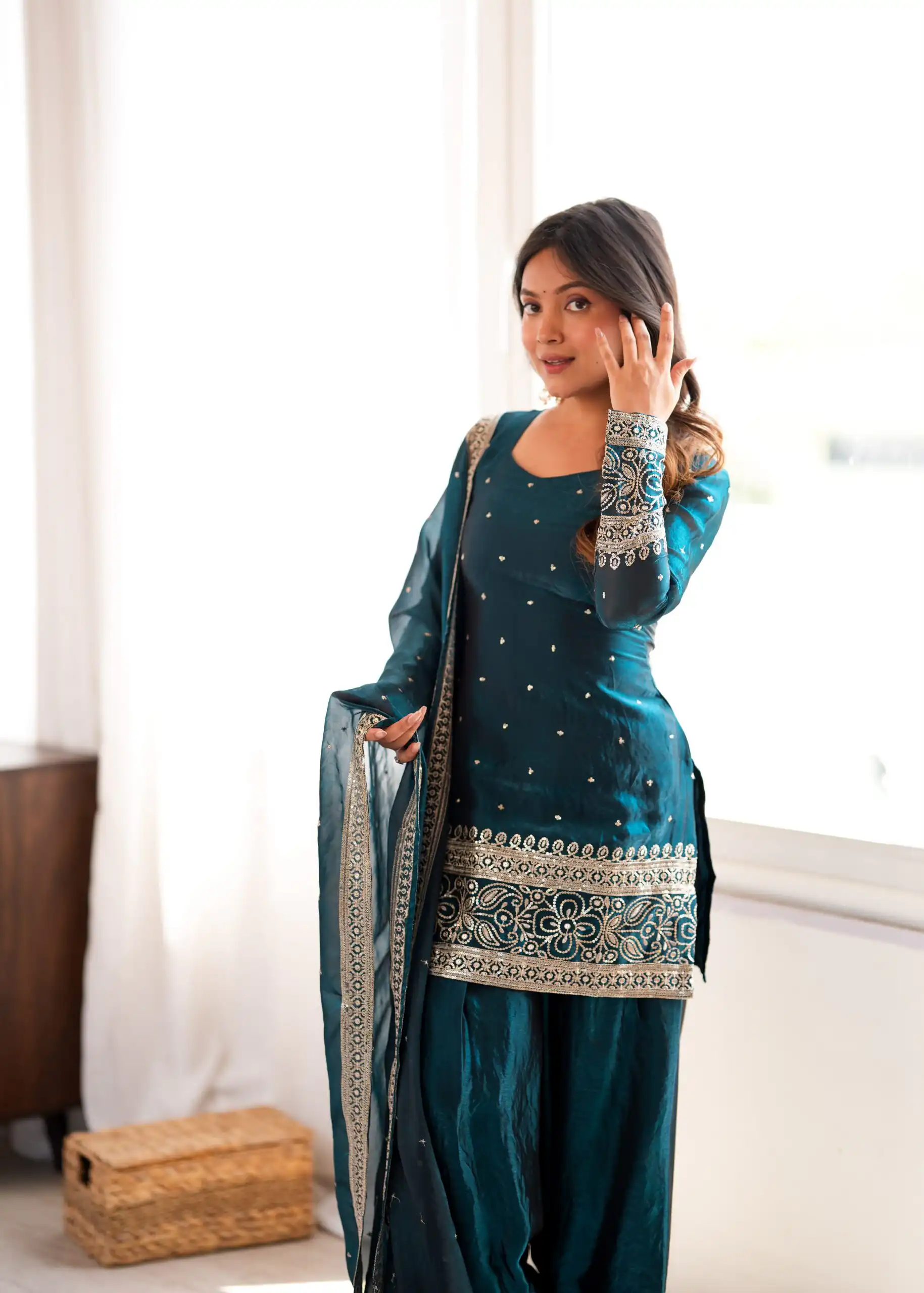 Nice Rama Fendy Silk Embroidery Sequins Work Salwar Suit - Image 5