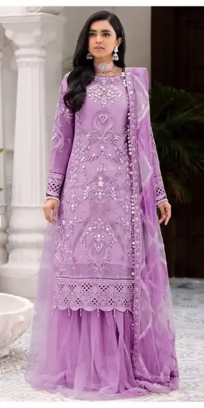 Perfect Lavender Net Georgette Thread Work Salwar Suit
