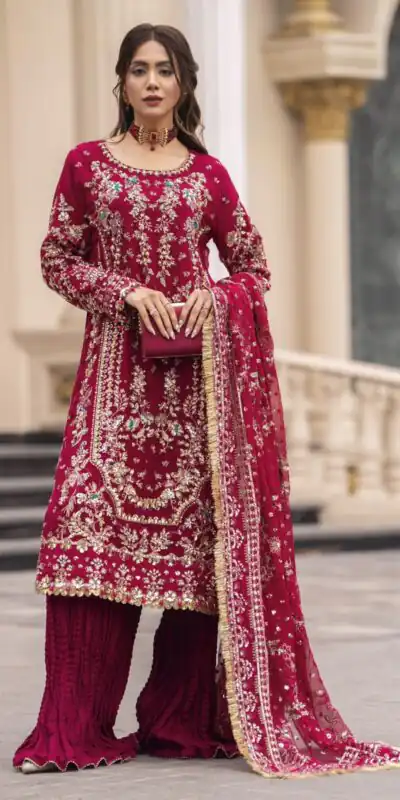 Perfect Maroon Faux Georgette Thread Work Salwar Suit