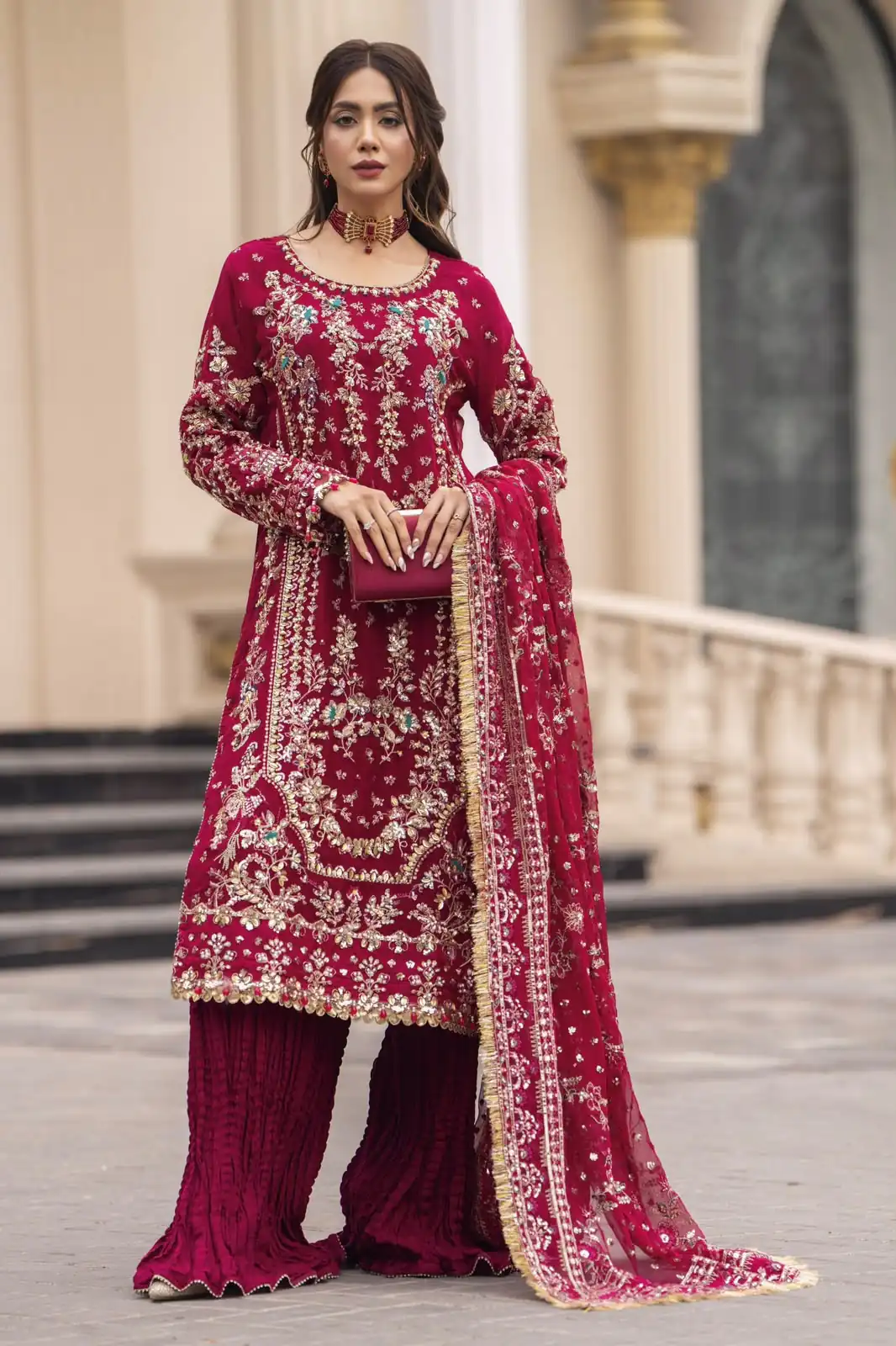Perfect Maroon Faux Georgette Thread Work Salwar Suit