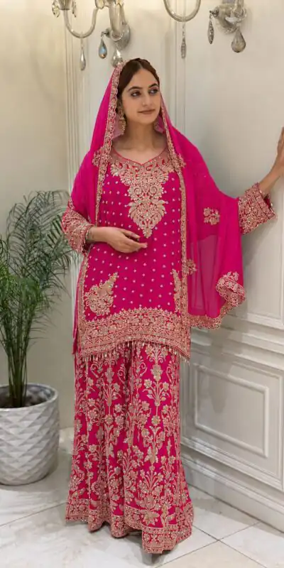 Perfect Pink Faux Georgette Sequence Work Salwar Suit