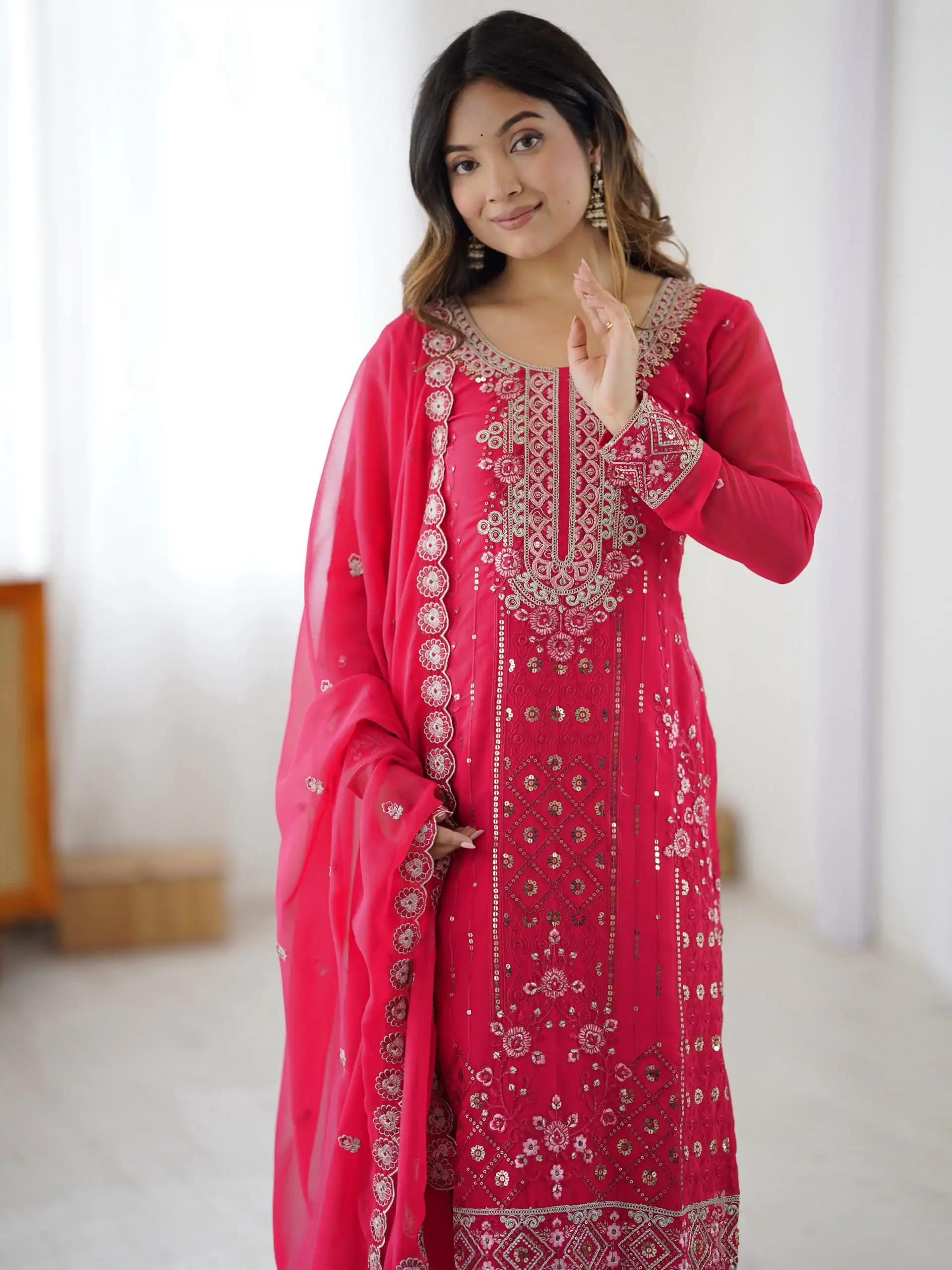 Perfect Pink Faux Georgette Thread Work Salwar Suit - Image 7