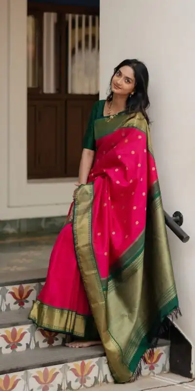 Perfect Pink Lichi Silk Lace Border Work Saree