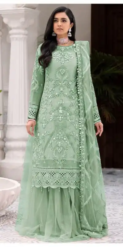 Perfect Pista Net Georgette Thread Work Salwar Suit